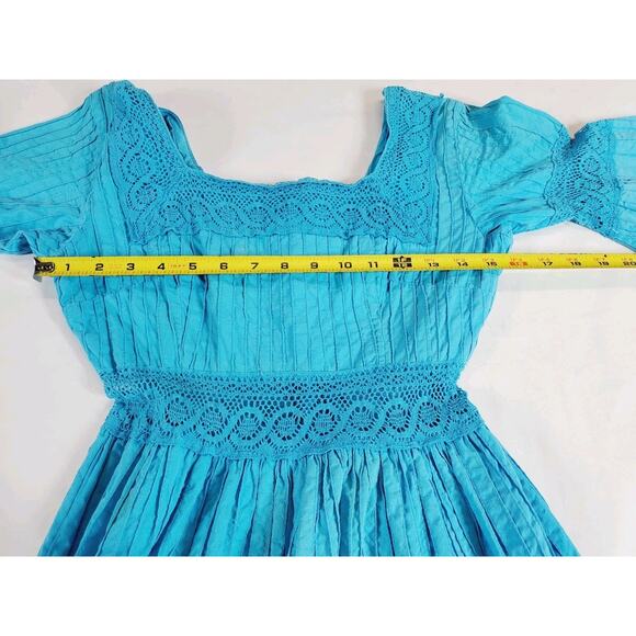 Vintage Womens Small Dress Long MAXI Bohemian Crochet Lace Flare Sleeve 1970s - Picture 8 of 10